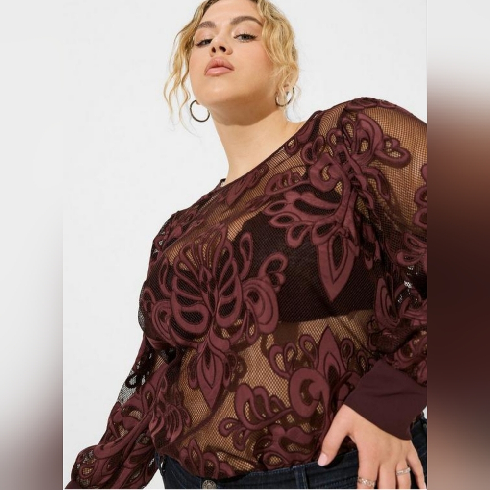 Torrid Mesh blouse with embroidery